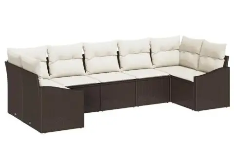 Set de canapele de grădină cu 7 piese și perne maro din ratan poli - 2/5