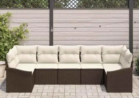 Set de canapele de grădină cu 7 piese și perne maro din ratan poli - 3/5