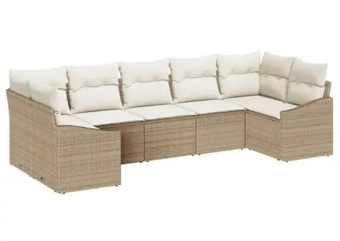 Set de canapea de grădină cu 7 piese și perne bej din poli ratan - 2/5