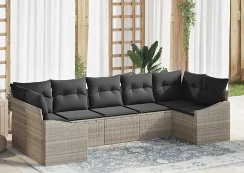 Set de canapele de grădină cu 7 piese și perne Bej Ratan PE - 1/5