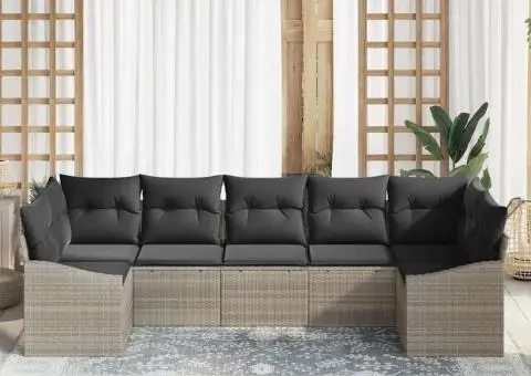 Set de canapele de grădină cu 7 piese și perne Bej Ratan PE - 3/5