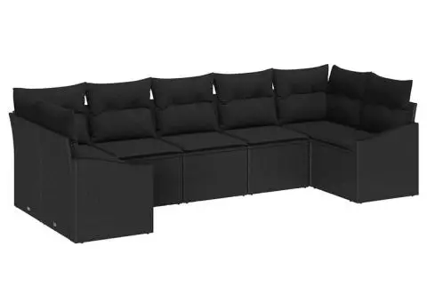 Set canapea de grădină cu 7 piese și perne Negru Poliratan - 2/5