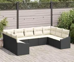 vidaXL Set canapea de grădină 9 piese cu perne Negru Poliratan