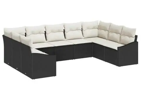 Set canapea de grădină 9 piese cu perne Negru Poliratan - 2/5