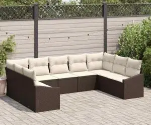 vidaXL Set de Canapea de Grădină de 9 Piese cu Pernă Maro din Rattan Polimeric
