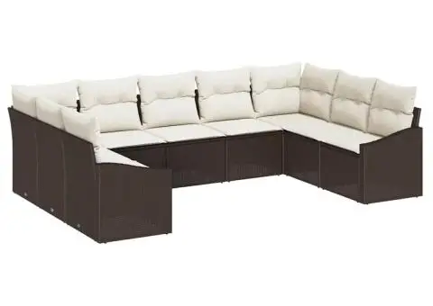 Set de Canapea de Grădină de 9 Piese cu Pernă Maro din Rattan Polimeric - 2/5