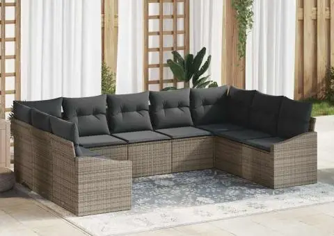 Set Canapea de Grădină cu Pernă Gri Ratan Policarbonat - 1/5