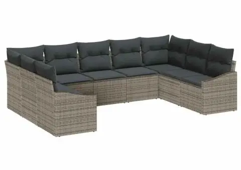 Set Canapea de Grădină cu Pernă Gri Ratan Policarbonat - 2/5