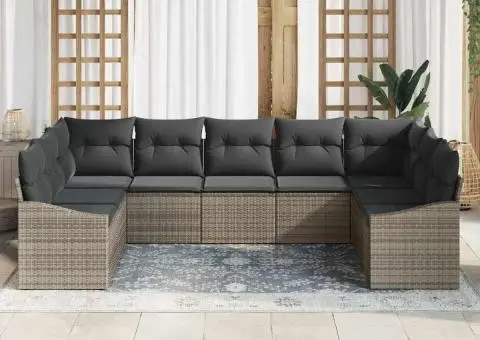 Set Canapea de Grădină cu Pernă Gri Ratan Policarbonat - 3/5