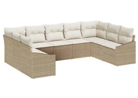 Set Canapea Grădină cu 9 Piese și Perne Bej Poliratan - 2/5