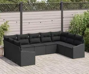 vidaXL Set de canapele de grădină cu perne negre din poliratan
