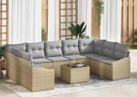 Set canapele grădină de 10 piese cu perne gri din ratan polimeric - 1/5