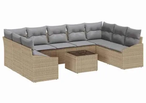 Set canapele grădină de 10 piese cu perne gri din ratan polimeric - 2/5