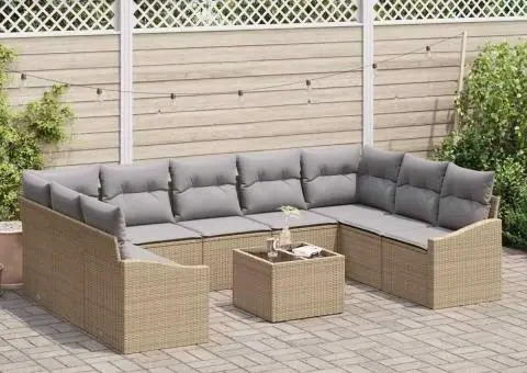 Set canapele grădină de 10 piese cu perne gri din ratan polimeric - 3/5