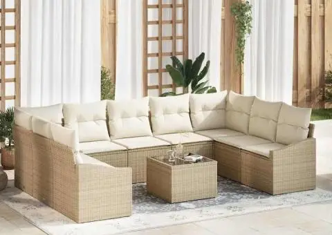 Set de Canapea cu 10 Piese cu Perne Maro din Poliratan - 1/5