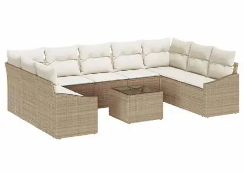 Set de Canapea cu 10 Piese cu Perne Maro din Poliratan - 2/5