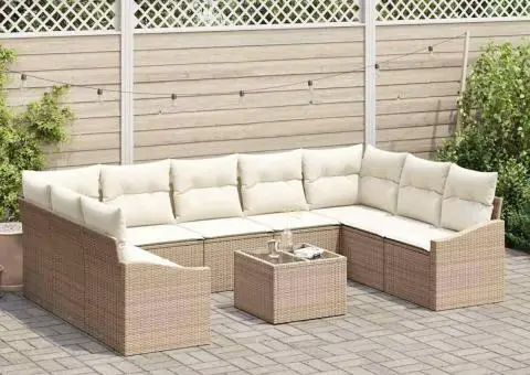 Set de Canapea cu 10 Piese cu Perne Maro din Poliratan - 3/5