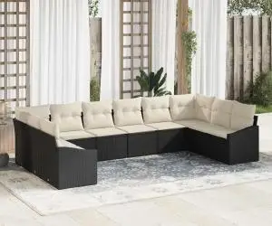 vidaXL Set de Canapele de Grădină 10 Piese cu Perne Ratan Poly Negru