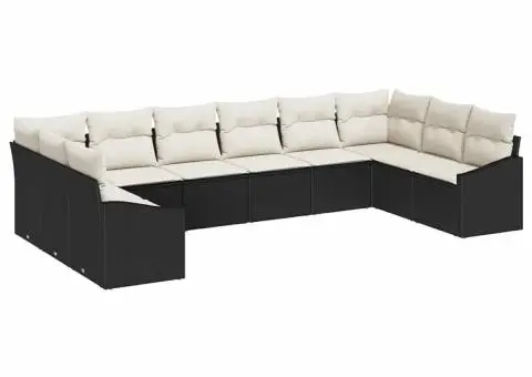 Set de Canapele de Grădină 10 Piese cu Perne Ratan Poly Negru - 2/5