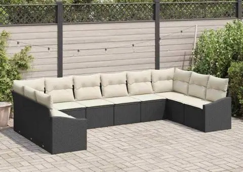 Set de Canapele de Grădină 10 Piese cu Perne Ratan Poly Negru - 3/5