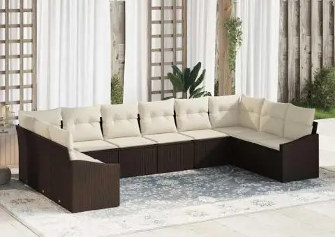 Set de canapea de grădină din 10 piese cu perne din poliratan maro - 1/5