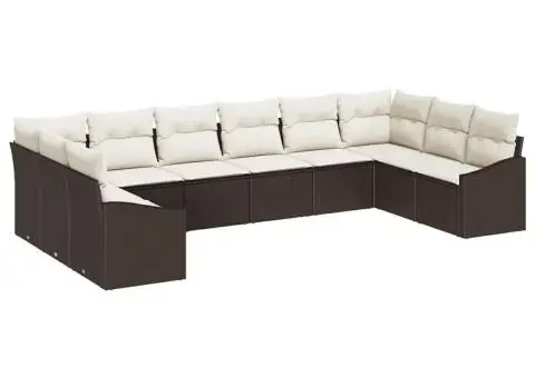 Set de canapea de grădină din 10 piese cu perne din poliratan maro - 2/5