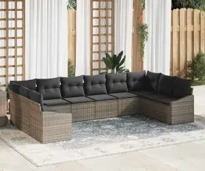 vidaXL 10 Piese Set Canapea de Grădină cu Perne Gri Ratan Poliester