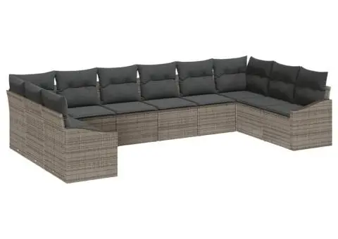 10 Piese Set Canapea de Grădină cu Perne Gri Ratan Poliester - 2/5