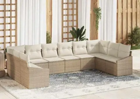 Set canapea grădină 10 piese cu perne Bej Ratan PE - 1/5