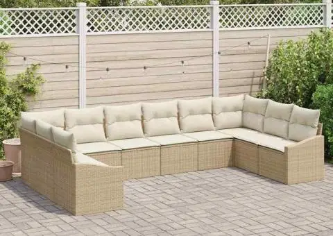 Set canapea grădină 10 piese cu perne Bej Ratan PE - 3/5