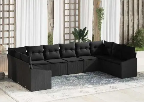 Set de canapea pentru grădină în 10 piese cu perne ratan poliester negru - 1/5