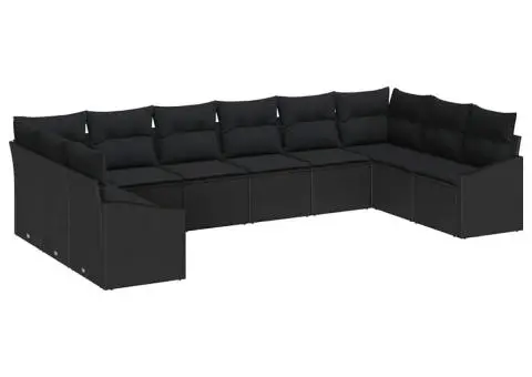 Set de canapea pentru grădină în 10 piese cu perne ratan poliester negru - 2/5