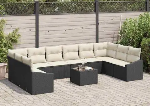 Set canapea grădină 10 piese cu perne poliratan maro - 3/5