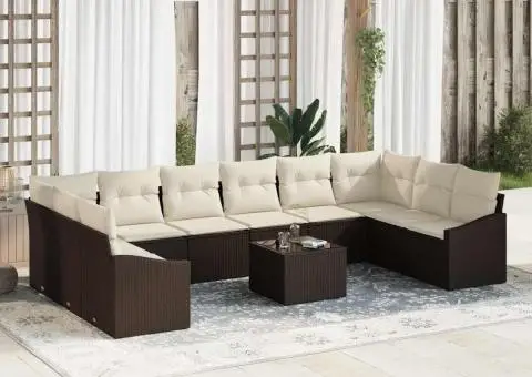 Set Canapea Grădină 10 Piese cu Pernuțe gri din Ratan Poli - 1/5