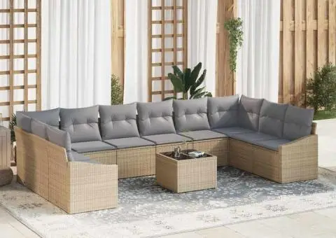 Set Canapea Grădină cu 11 Piese cu Perne Bej și Gri - 1/5