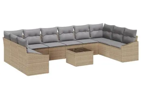 Set Canapea Grădină cu 11 Piese cu Perne Bej și Gri - 2/5