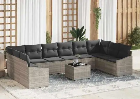 Set de canapea pentru grădină cu perne gri din ratan poli - 1/5