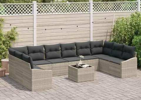 Set de canapea pentru grădină cu perne gri din ratan poli - 3/5