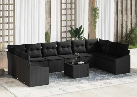 Set de Canapea de Grădină cu Perne Negru Ratan Poli - 1/5