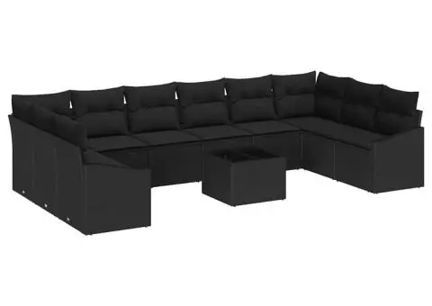 Set de Canapea de Grădină cu Perne Negru Ratan Poli - 2/5