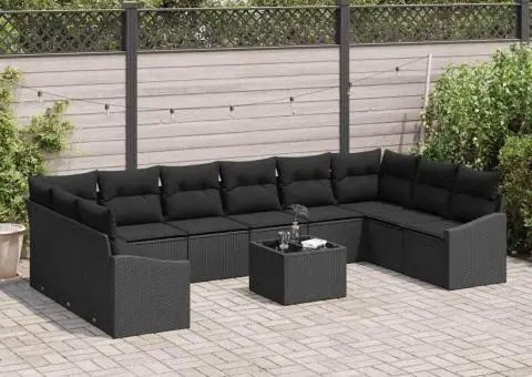 Set de Canapea de Grădină cu Perne Negru Ratan Poli - 3/5