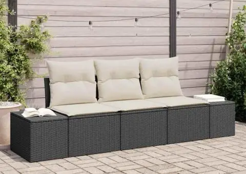 Set de canapele de grădină cu 3 piese cu perne negre din poli-ratan - 1/5