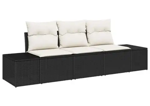 Set de canapele de grădină cu 3 piese cu perne negre din poli-ratan - 2/5