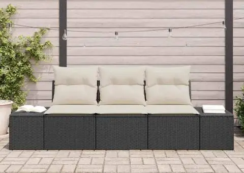 Set de canapele de grădină cu 3 piese cu perne negre din poli-ratan - 3/5