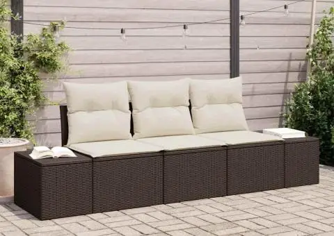 Set de canapea de grădină de 3 bucăți cu perne maro din ratan poli - 1/5