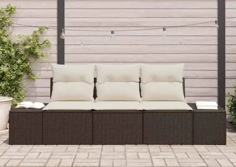 Set de canapea de grădină de 3 bucăți cu perne maro din ratan poli - 3/5