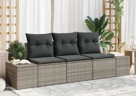 Set de Canapea de Grădină de 3 Piese cu Perne Gri Ratan Poli - 1/5