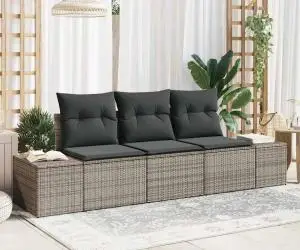 vidaXL Set de Canapea de Grădină de 3 Piese cu Perne Gri Ratan Poli