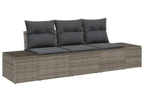 Set de Canapea de Grădină de 3 Piese cu Perne Gri Ratan Poli - 2/5