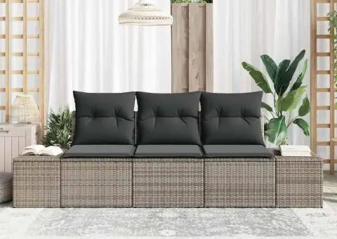 Set de Canapea de Grădină de 3 Piese cu Perne Gri Ratan Poli - 3/5